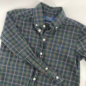 Polo Ralph Lauren Plaid Button Down Shirt Natural Stretch‎ Kids Size S